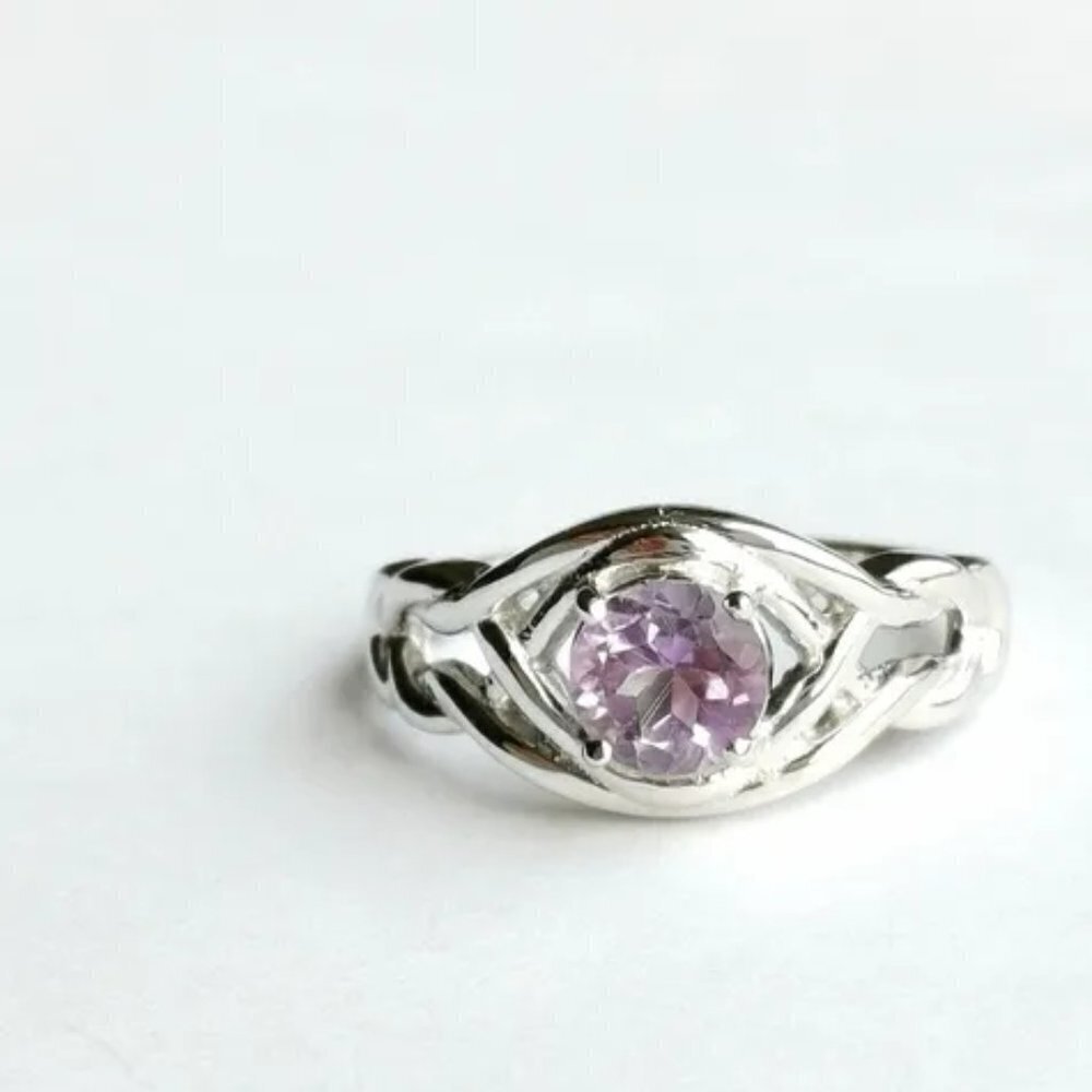 New Brazilian Lavender Amethyst Sterling Silver Love Knot Ring Size 7